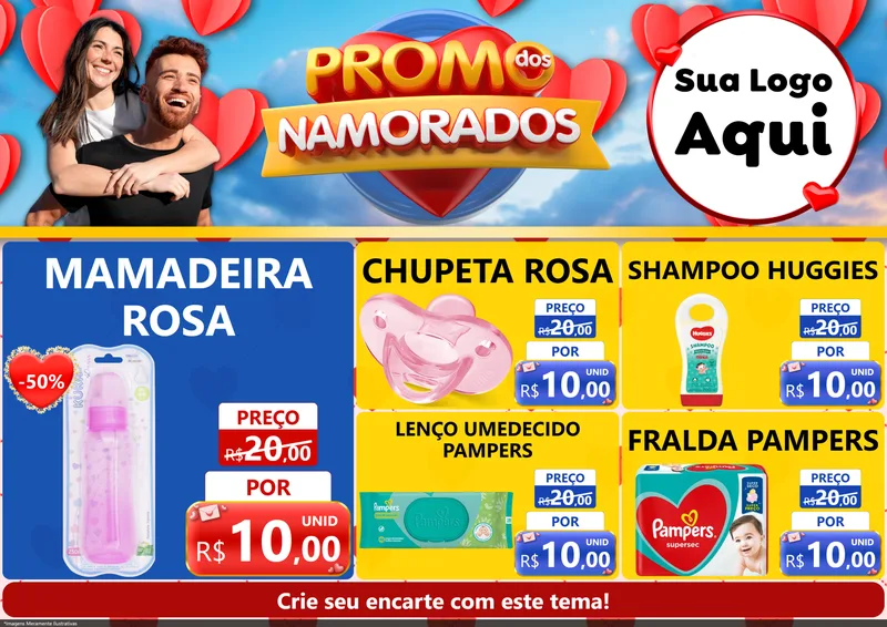 Modelo de Encarte para Encarte A4 Horizontal com o tema Promo dos Namorados para Bebês