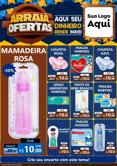 Modelo de Encarte para Encarte A4 Vertical com o tema Arraiá de Ofertas - Junina para Bebês