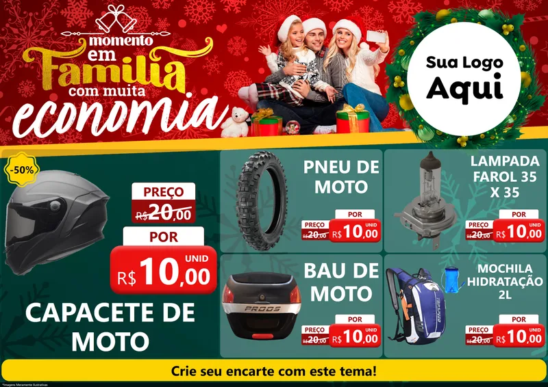 Modelo de Encarte para Encarte A4 Horizontal com o tema Momento em Família (Natal) para Moto peças