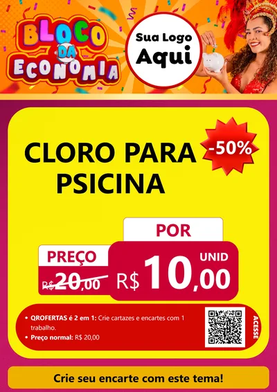 Modelo de Cartaz para Cartaz A4 Vertical com o tema Bloco da Economia para Produtos para Piscina