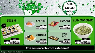 Modelo de TV para TV Horizontal com o tema Promoção de Aniversário - 10 Anos para Comida japonesa