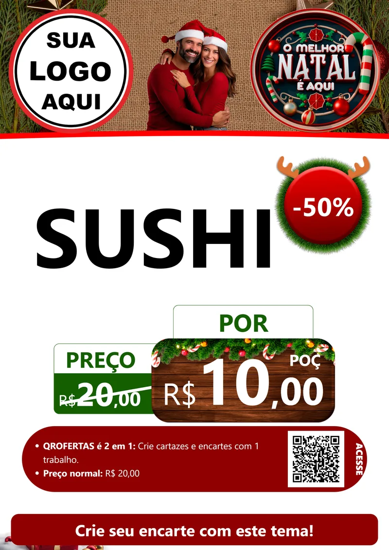 Modelo de Cartaz para Cartaz A4 Vertical com o tema O Melhor Natal É Aqui para Comida japonesa