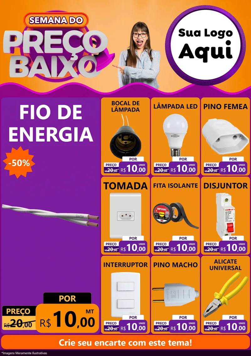 Modelo de Encarte para Encarte A4 Vertical com o tema Semana do Preço Baixo para Materiais Elétricos