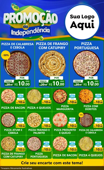 Modelo de Encarte para Encarte Grande com o tema Promoção da Independência para Pizzaria