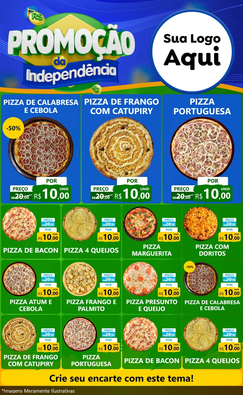 Modelo de Encarte para Encarte Grande com o tema Promoção da Independência para Pizzaria