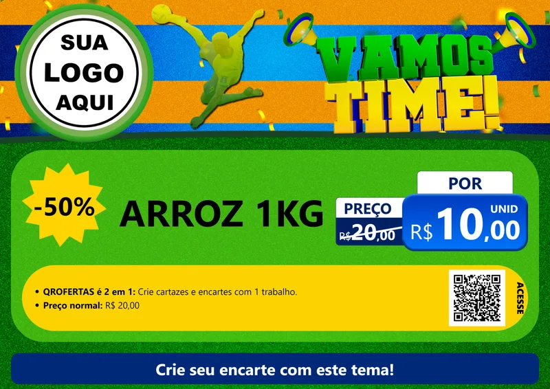 Modelo de Cartaz para Cartaz A4 Horizontal com o tema Vamos Time! para Supermercado