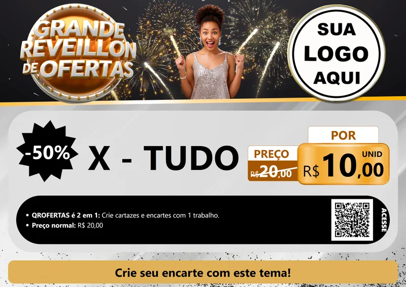 Modelo de Cartaz para Cartaz A4 Horizontal com o tema Grande Réveillon de Ofertas para Hamburgueria