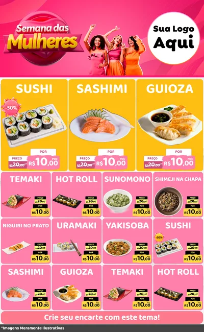 Modelo de Encarte para Encarte Grande com o tema Semana das Mulheres para Comida japonesa
