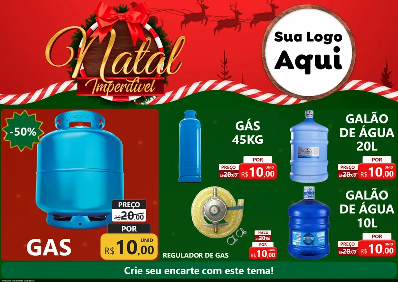 Modelo de Encarte para Encarte A4 Horizontal com o tema Natal Imperdível para Água e gás