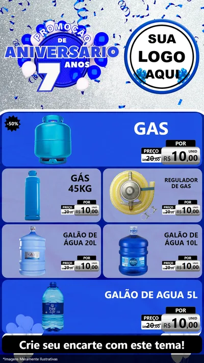 Modelo de TV para TV Vertical com o tema Promoção de Aniversário - 7 Anos para Água e gás