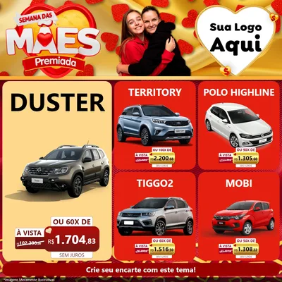 Modelo de Rede Social para Feed Facebook com o tema Semana das Mães Premiada para Concessionaria de Carros
