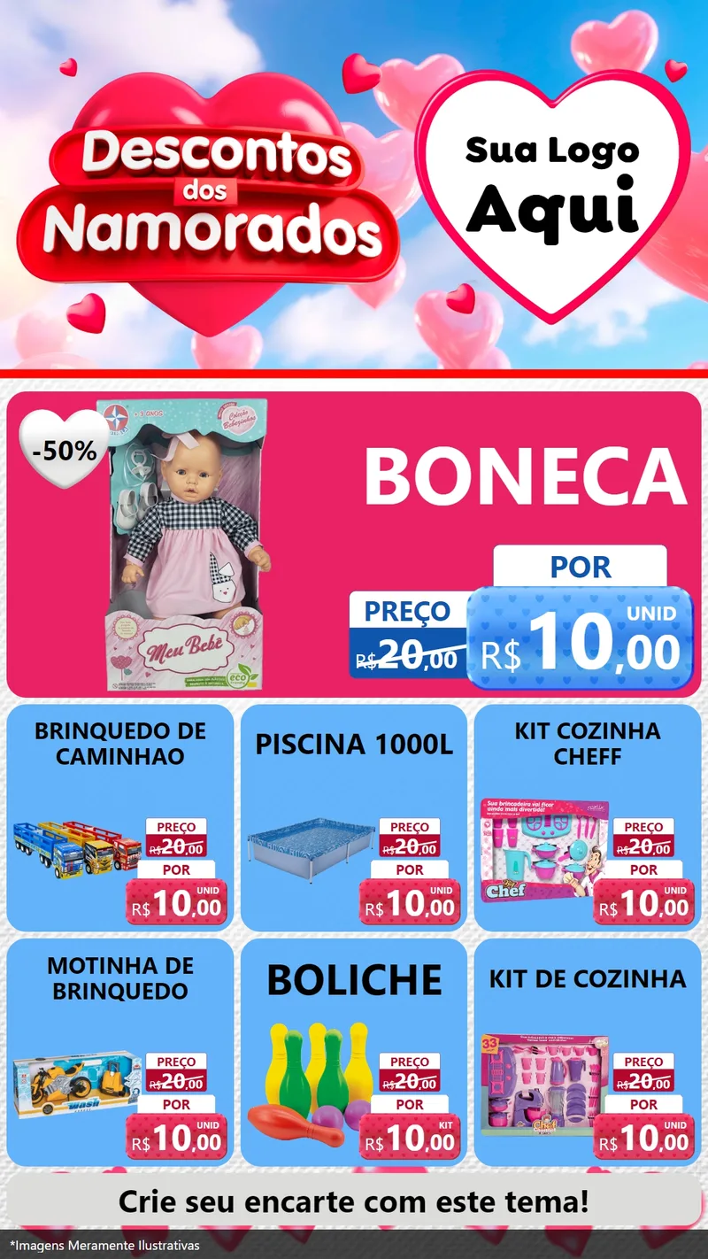 Modelo de Rede Social para Stories com o tema Descontos dos Namorados para Brinquedos