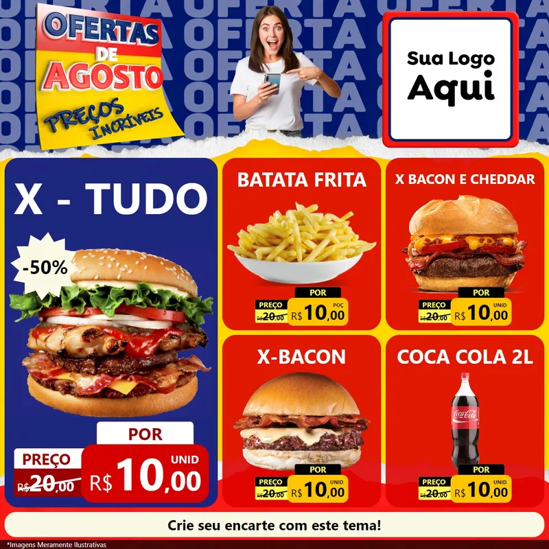 Modelo de Rede Social para Feed Facebook com o tema Ofertas de Agosto - Preços Incríveis para Hamburgueria