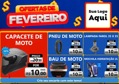 Modelo de Encarte para Encarte A4 Horizontal com o tema Ofertas de Fevereiro para Moto peças