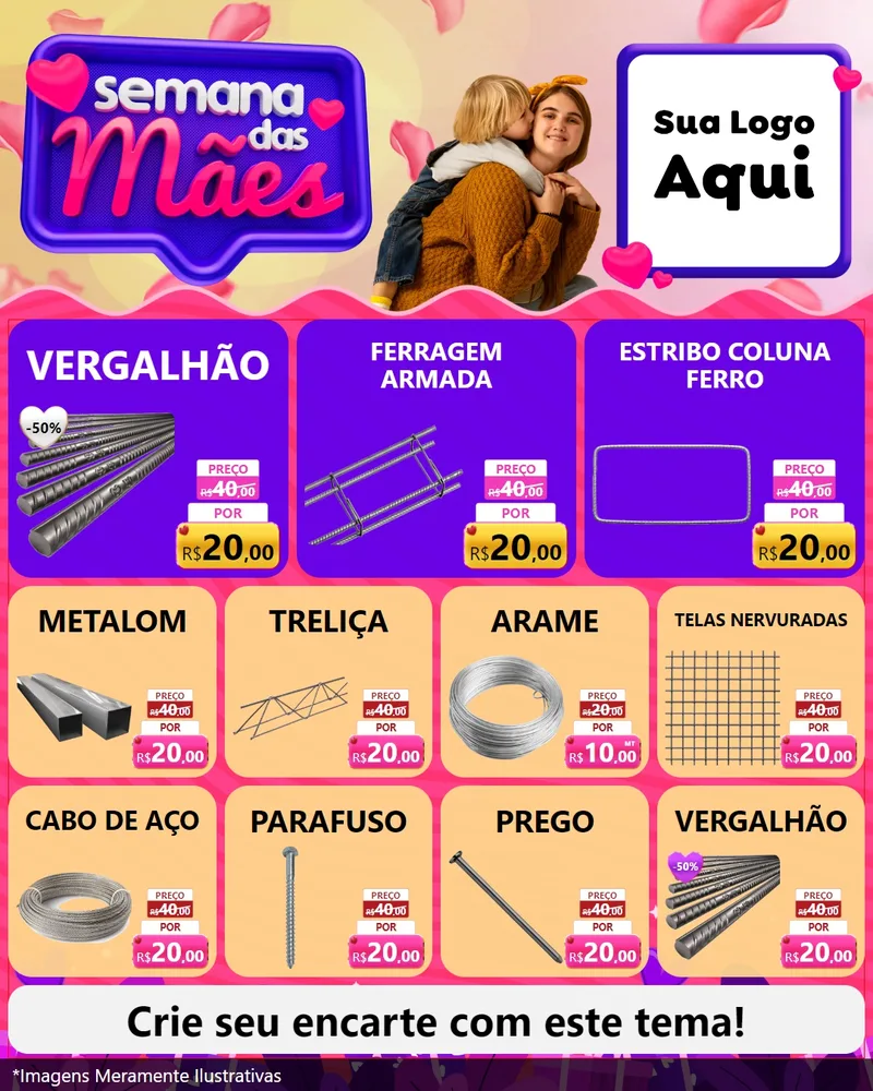 Modelo de Rede Social para Feed Instagram com o tema Semana das Mães para Ferragens