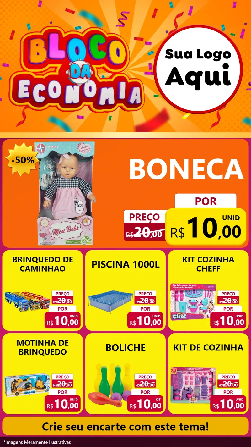 Modelo de Rede Social para Stories com o tema Bloco da Economia para Brinquedos