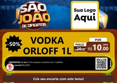 Modelo de Cartaz para Cartaz A4 Horizontal com o tema São João Ofertas Imbatíveis! - Junina para Distribuidora de bebidas