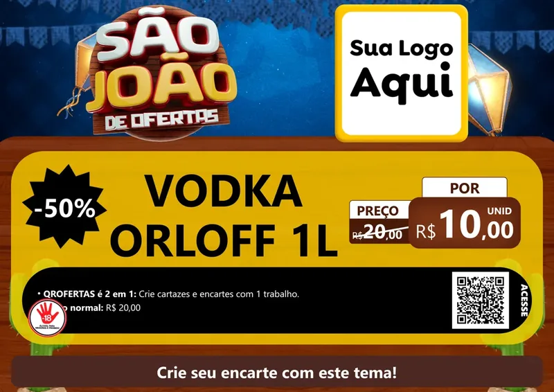 Modelo de Cartaz para Cartaz A4 Horizontal com o tema São João Ofertas Imbatíveis! - Junina para Distribuidora de bebidas
