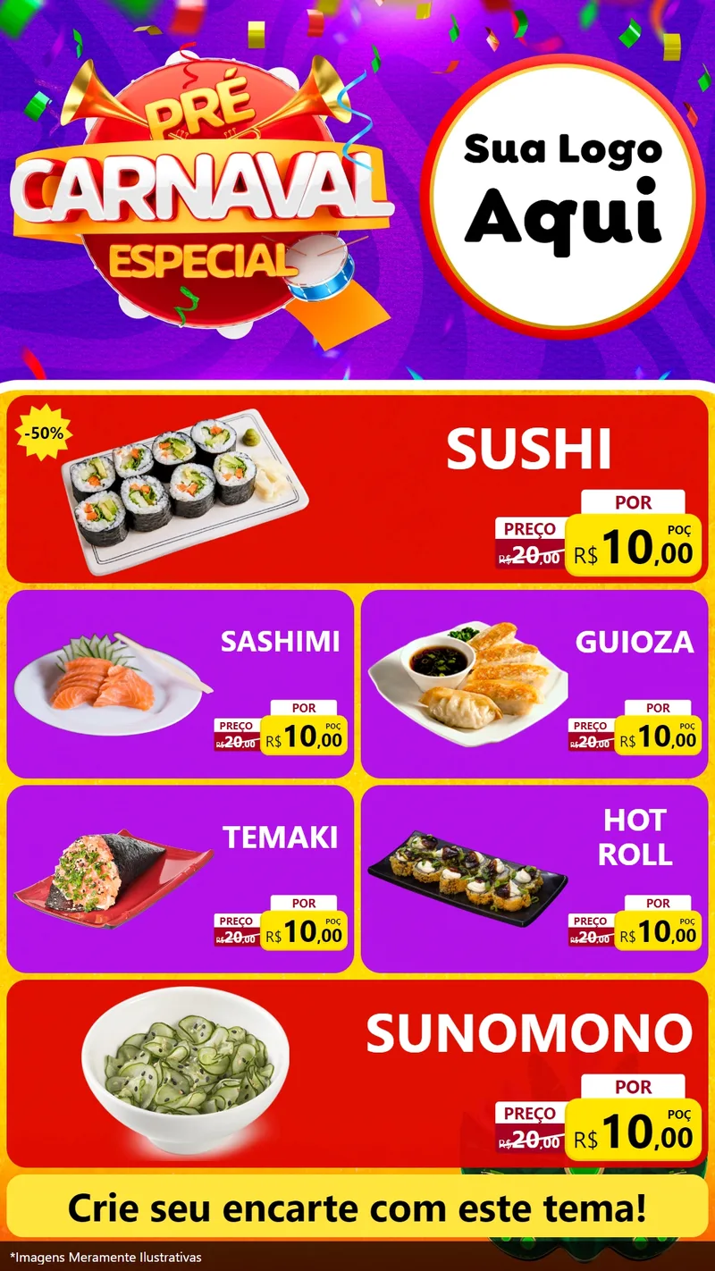 Modelo de TV para TV Vertical com o tema Pré-Carnaval Especial para Comida japonesa