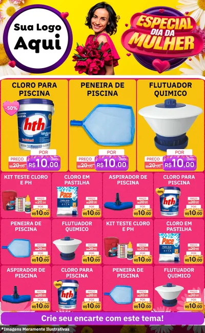 Modelo de Encarte para Encarte Grande com o tema Especial Dia da Mulher para Produtos para Piscina