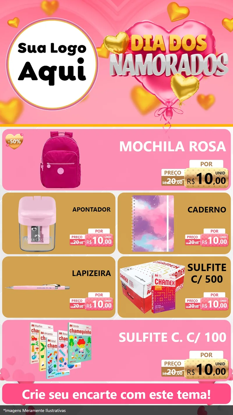 Modelo de TV para TV Vertical com o tema Dia dos Namorados para Papelaria