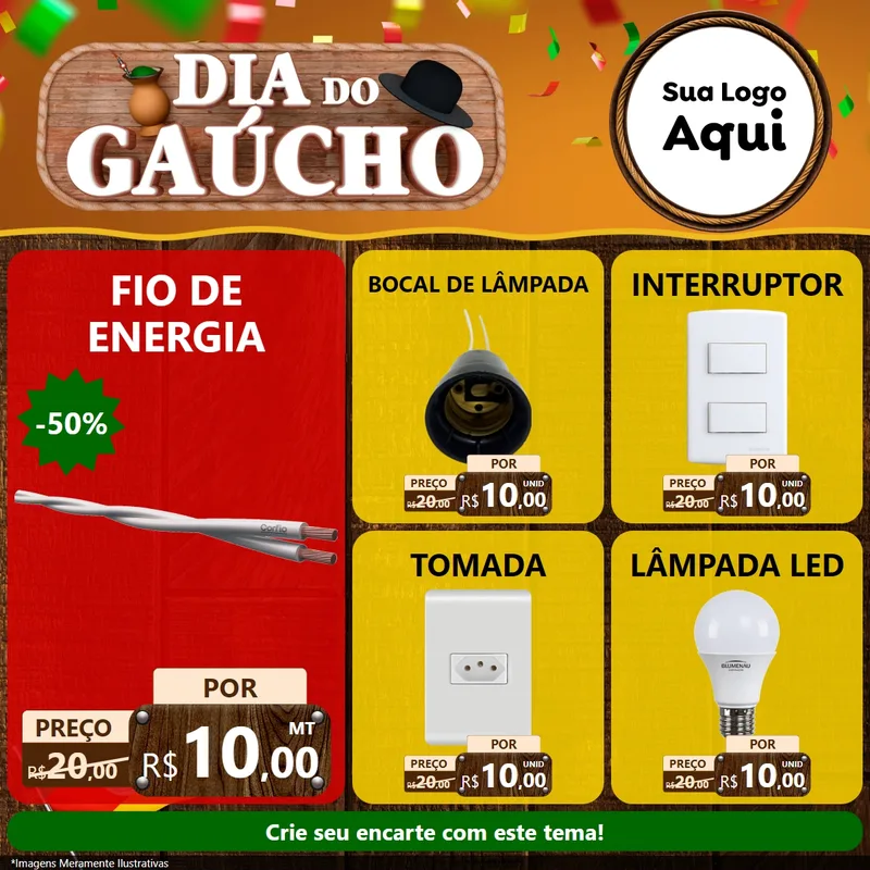 Modelo de Rede Social para Feed Facebook com o tema Dia do Gaúcho para Materiais Elétricos