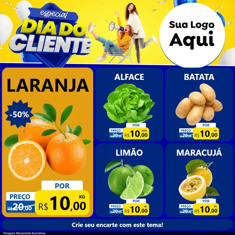 Modelo de Rede Social para Feed Facebook com o tema Especial Dia do Cliente para Hortifrúti