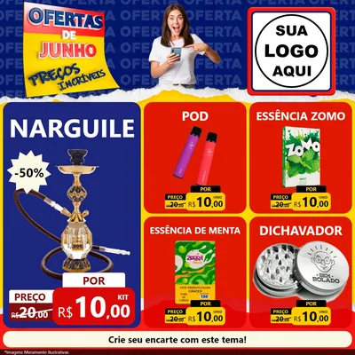 Modelo de Rede Social para Feed Facebook com o tema Ofertas de Junho - Preços Incríveis para Tabacaria