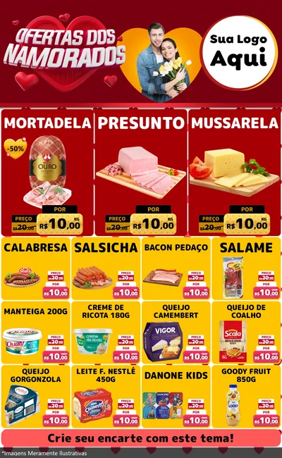 Modelo de Encarte para Encarte Grande com o tema Ofertas Dos Namorados para Frios e Laticínios