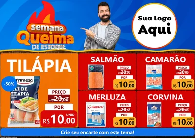 Modelo de Encarte para Encarte A4 Horizontal com o tema Semana Queima de Estoque para Peixaria
