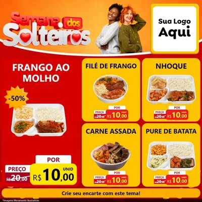 Modelo de Rede Social para Feed Facebook com o tema Semana dos Solteiros para Restaurante