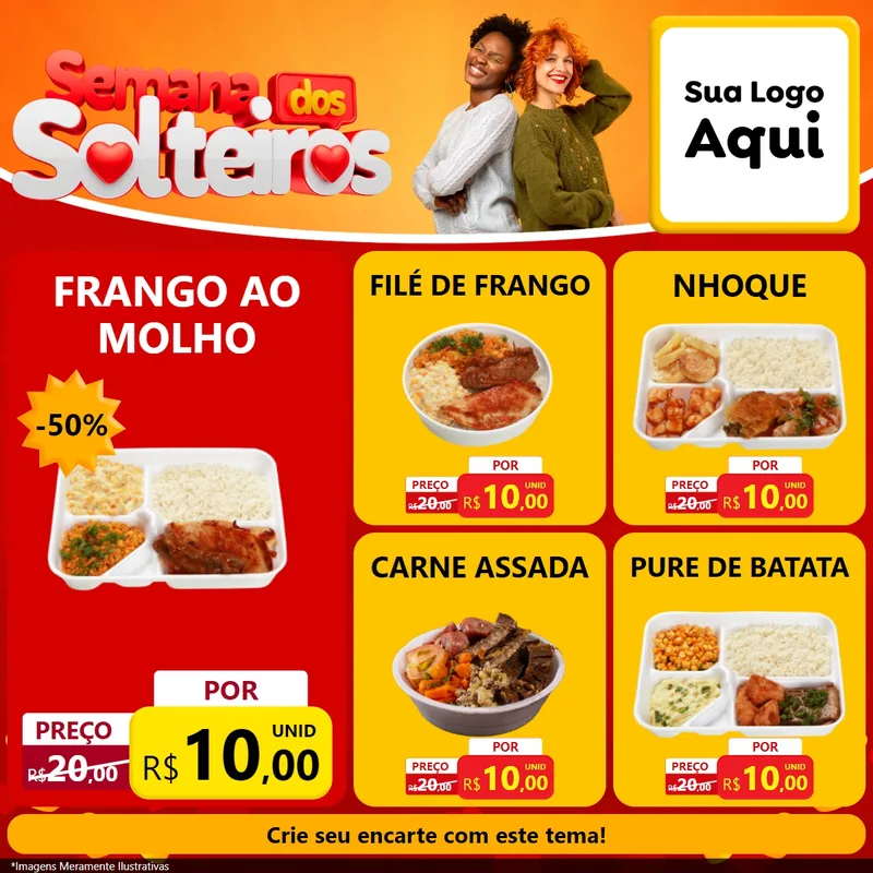 Modelo de Rede Social para Feed Facebook com o tema Semana dos Solteiros para Restaurante