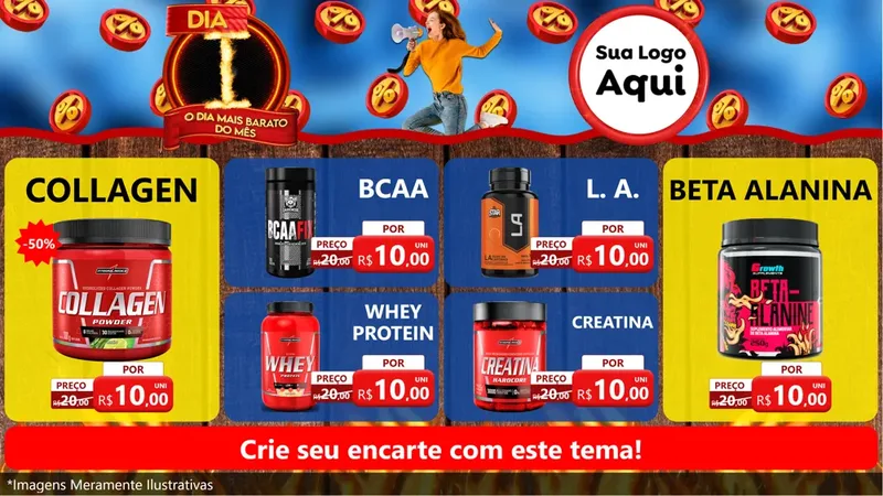 Modelo de TV para TV Horizontal com o tema Dia I - O Dia Mais Barato Do Mês para Suplementos alimentares