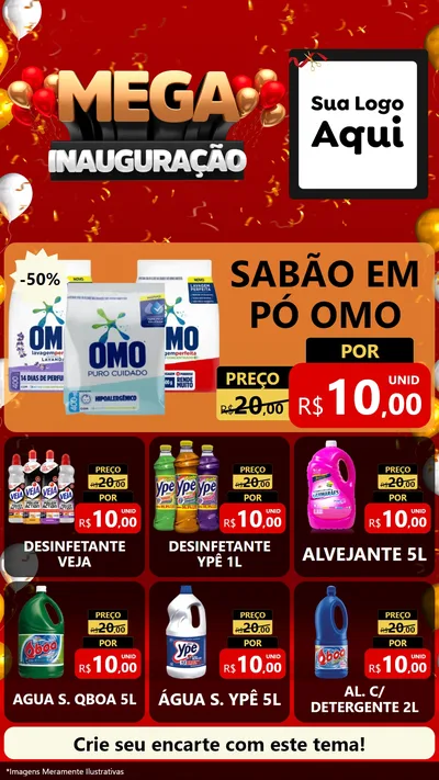Modelo de Rede Social para Stories com o tema Mega Inauguração para Produtos de Limpeza