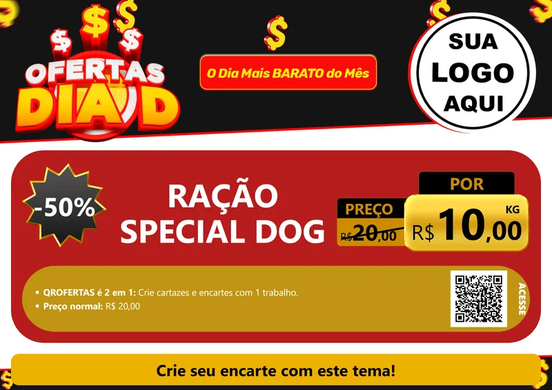 Modelo de Cartaz para Cartaz A4 Horizontal com o tema Ofertas Dia D para Pet Shop