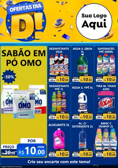 Modelo de Encarte para Encarte A4 Vertical com o tema Ofertas Dia D para Produtos de Limpeza