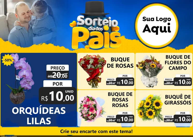 Modelo de Encarte para Encarte A4 Horizontal com o tema Sorteio Dia Dos Pais para Floricultura e jardim