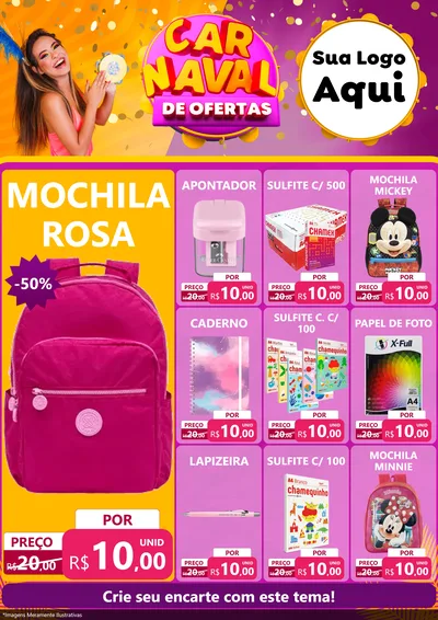 Modelo de Encarte para Encarte A4 Vertical com o tema Carnaval de Ofertas para Papelaria