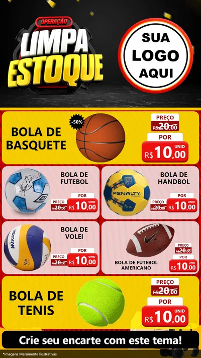 Modelo de TV para TV Vertical com o tema Operação Limpa Estoque para Artigos Esportivos
