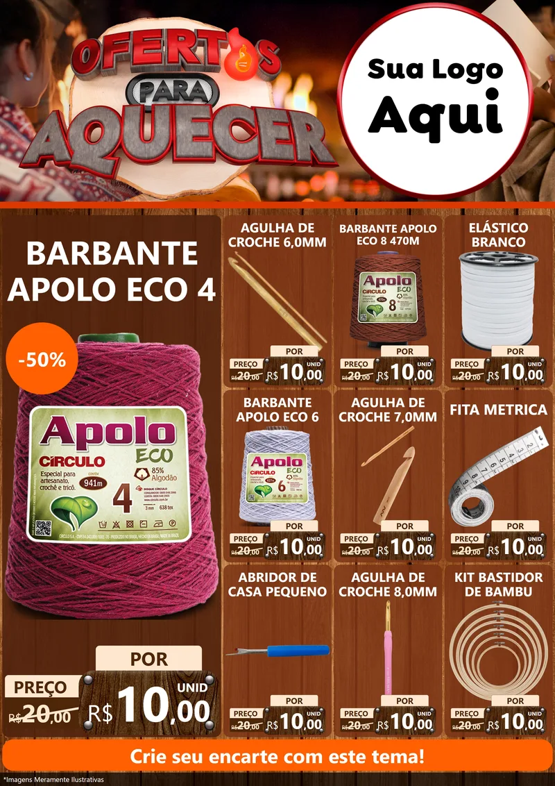Modelo de Encarte para Encarte A4 Vertical com o tema Ofertas Para Aquecer para Armarinho e Aviamentos