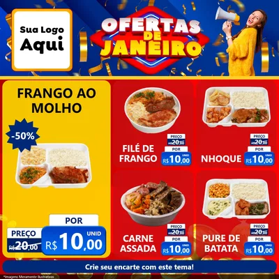 Modelo de Rede Social para Feed Facebook com o tema Ofertas de Janeiro para Restaurante