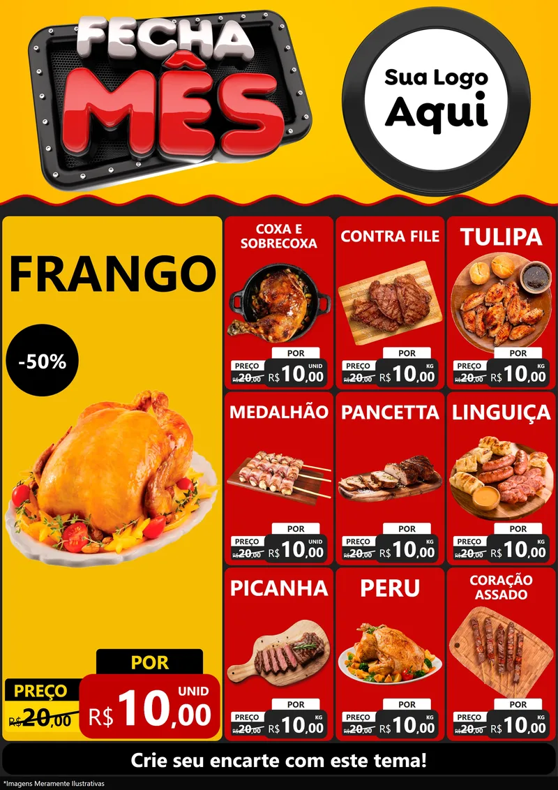 Modelo de Encarte para Encarte A4 Vertical com o tema Fecha Mês para Assados