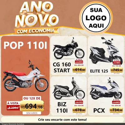 Modelo de Rede Social para Feed Facebook com o tema Ano Novo Com Economia para Concessionaria de Motos