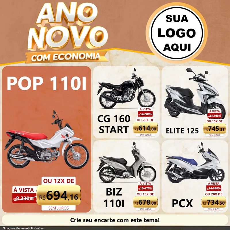 Modelo de Rede Social para Feed Facebook com o tema Ano Novo Com Economia para Concessionaria de Motos