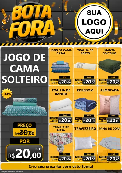Modelo de Encarte para Encarte A4 Vertical com o tema Bota Fora para Cama, Mesa e Banho