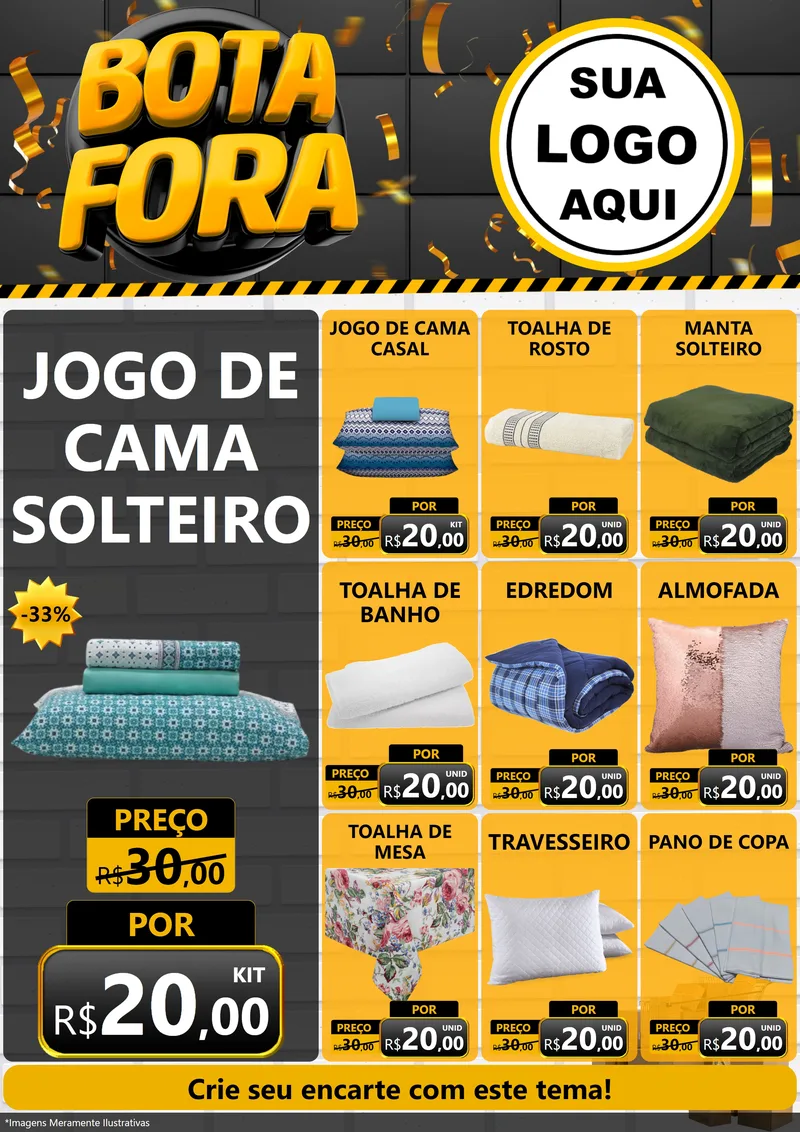 Modelo de Encarte para Encarte A4 Vertical com o tema Bota Fora para Cama, Mesa e Banho