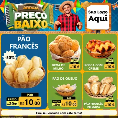 Modelo de Rede Social para Feed Facebook com o tema Arraiá de Preço Baixo - Junina para Padaria