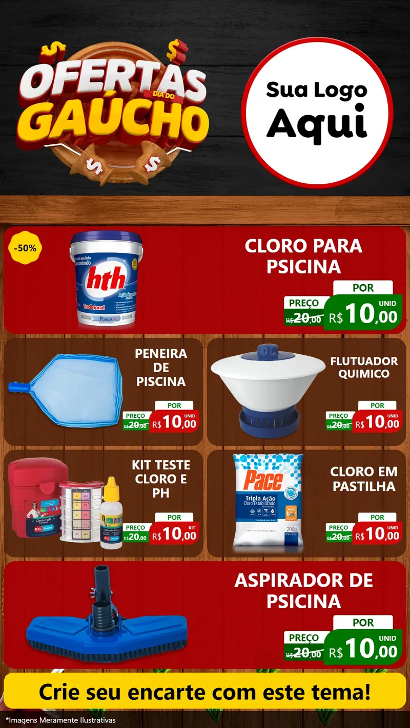 Modelo de TV para TV Vertical com o tema Ofertas Dia do Gaúcho para Produtos para Piscina