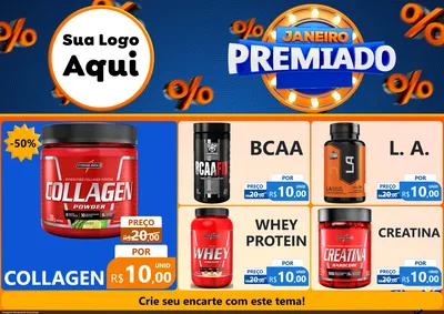 Modelo de Encarte para Encarte A4 Horizontal com o tema Janeiro Premiado para Suplementos alimentares