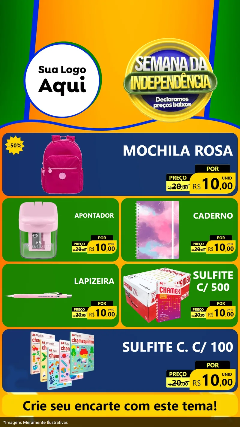 Modelo de TV para TV Vertical com o tema Semana da Independência Declaramos Preços Baixos para Papelaria